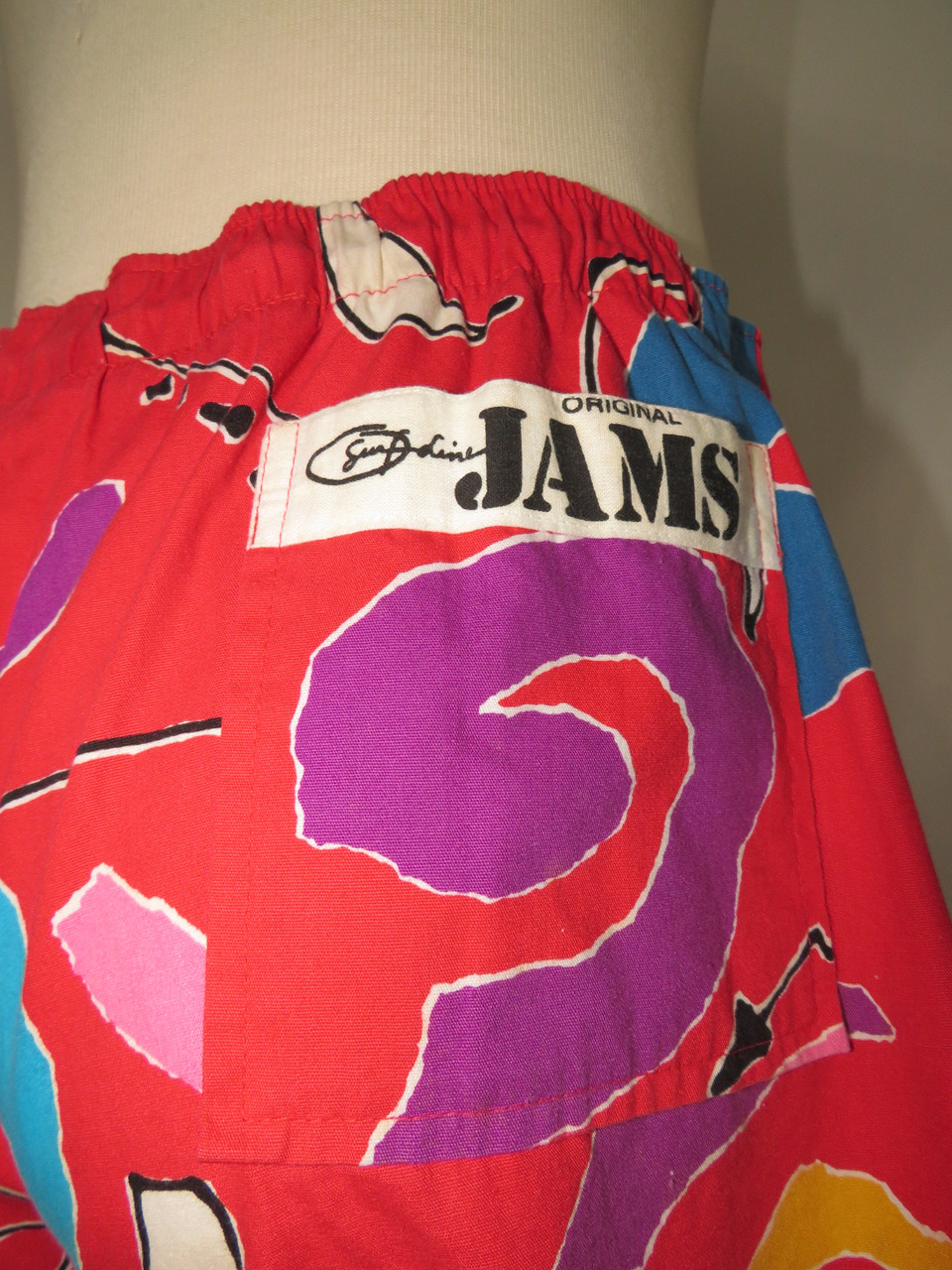 "Jams" Red Bathing Suit with Multicolored Pattern Orlando Vintage