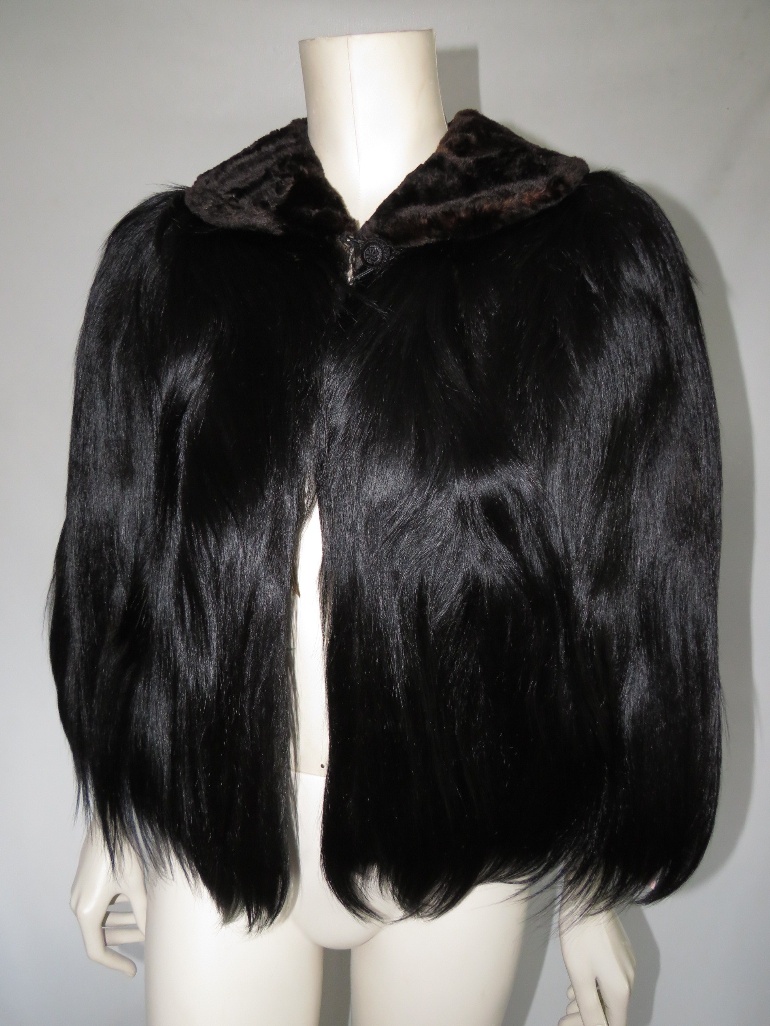 1920s Black Velvet Cape with Floral Details
