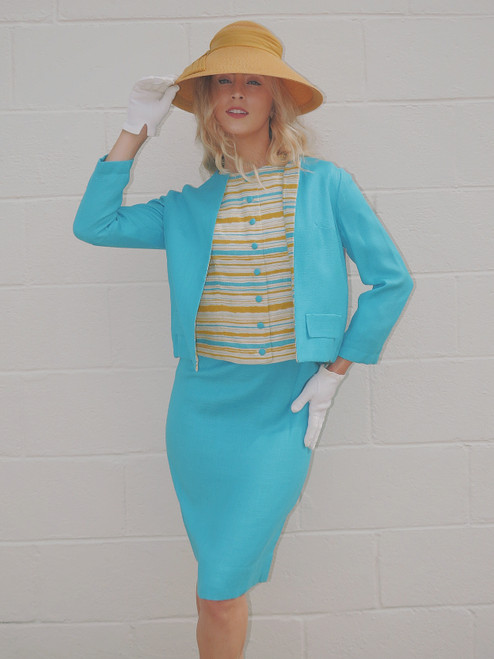 3pc. Aqua Dress w/ Yellow Stripes &  Jacket