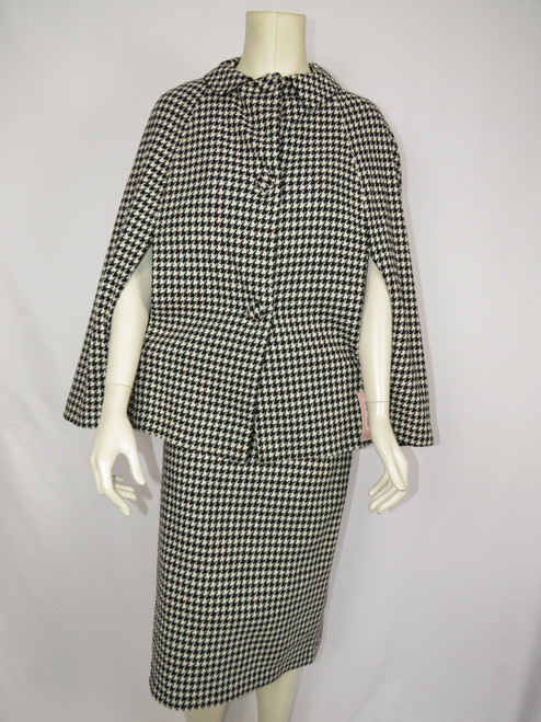 Black & White Herringbone Poncho Suit