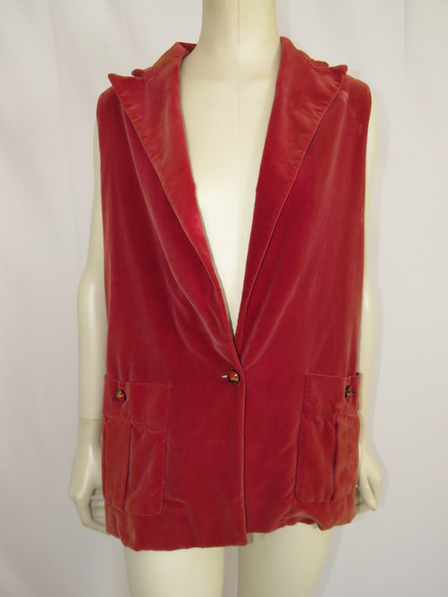 Salmon Velvet Vest w/ Deco Button