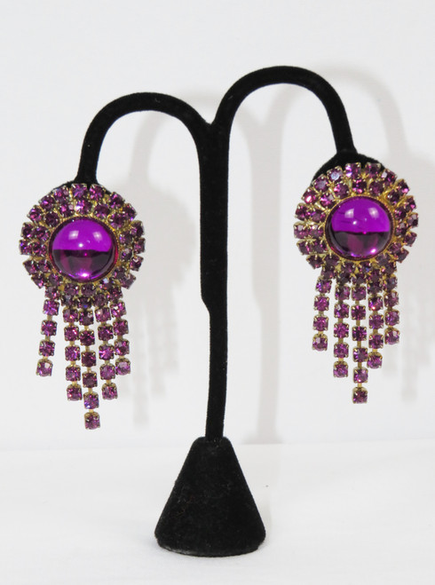 Purple & Gold Rhinestone Costume Earrings