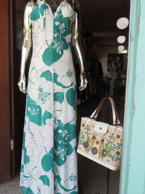 green and white floral maxi dress