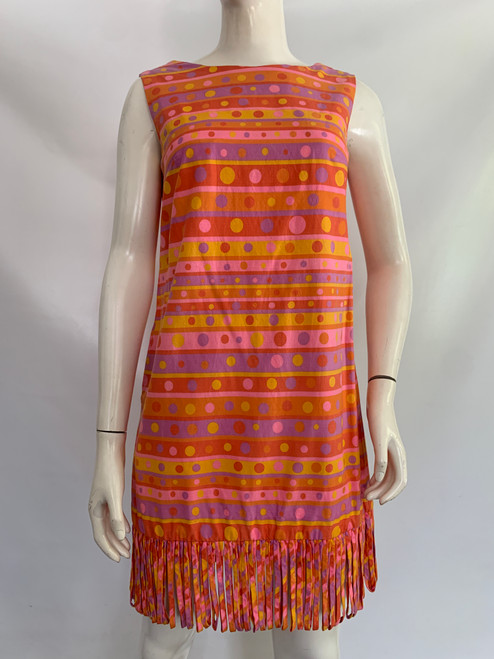 SOLD 60s Pastel Dotted Stripe Dress w/ Fringe