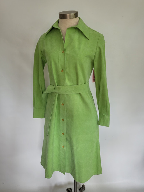 SOLD "Halston" ICONIC Mint Green Ultrasuede Coat/Dress w/ Tie Belt