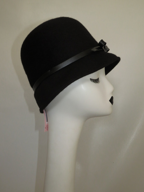 SOLD "B. Altman & Co." Black Wool Bucket Hat w/ Leather Bow Detail