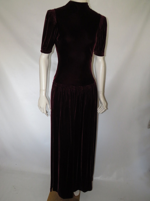 Wine Silk Velvet Button Down Back Gown 