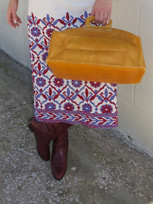 Caramel Leather Moroccan Rectangle Structured Bag 