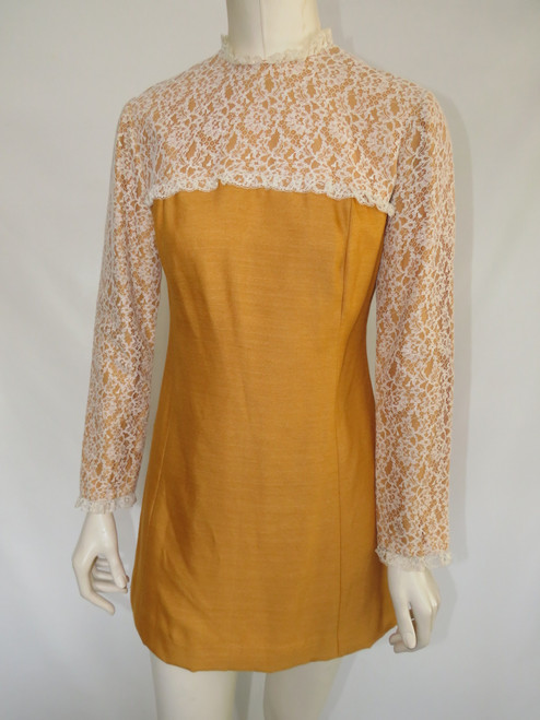 Mustard Long Sleeve Dress with Lace Details