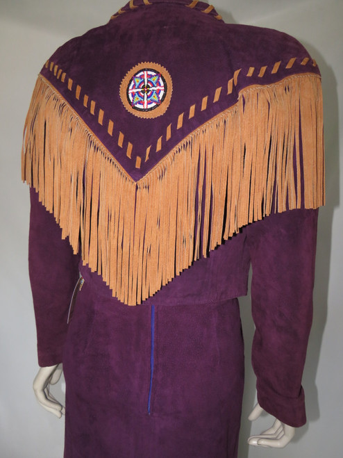 "Frontier" 2pc. Purple Suede w/ Brown Fringe Western Skirt & Jacket