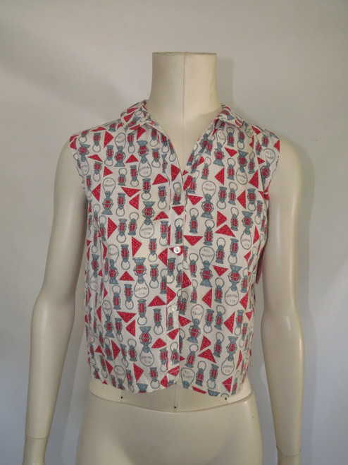 All Aboard Lantern & Bandana Print Collared Sleeveless Top