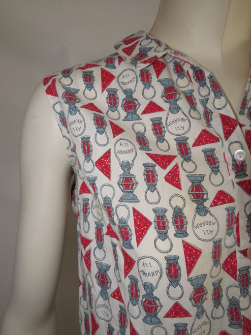 All Aboard Lantern & Bandana Print Collared Sleeveless Top