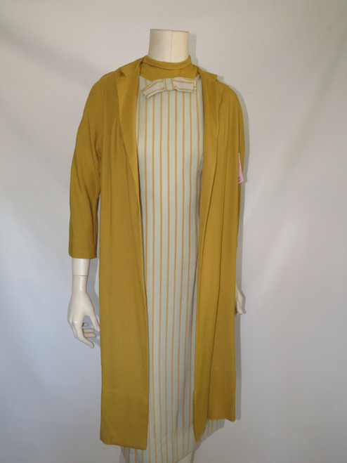 "That Wilroy Look" 2pc. Mint and Mustard Striped Dress and Mustard Coat