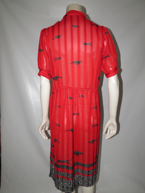 Red Dress with Black Running Cheetahs Print