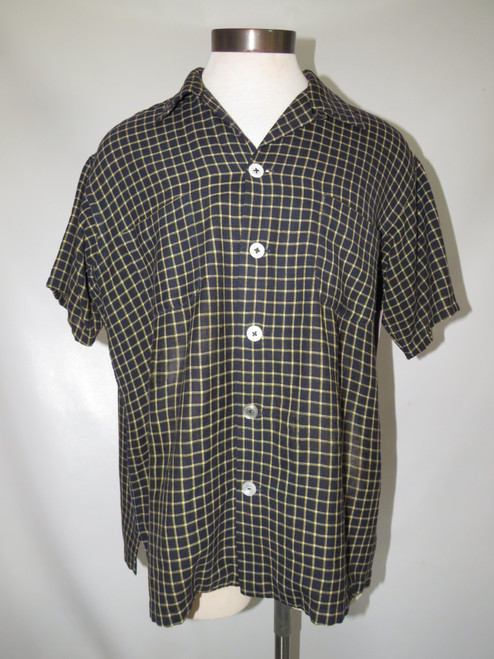 Black & Yellow Windowpane Short Sleeve Button up Shirt