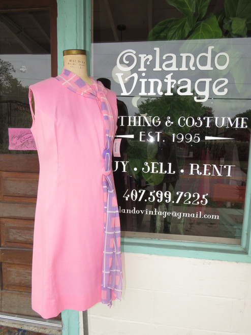 "Melwine Of Miami" Pink Dress with Purple Windowpane Scarf