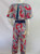 1980's Jeanne Marc Multi Colored Patterned Jumpsuit with Belt