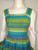 Blue & Green Striped Dress w/ Large Pockets & Gold Buttons