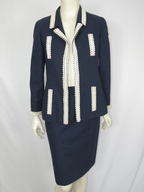 Chanel Navy Suit w/ White Rubber Lacing - Orlando Vintage Clothing and  Costume