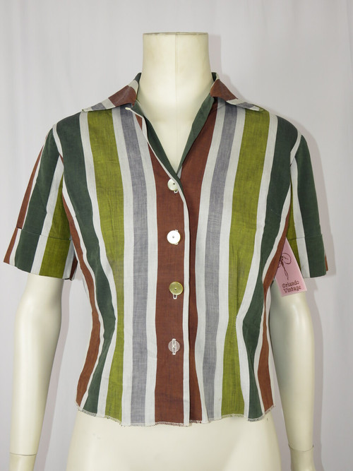 Red, Yellow & Green Striped Button Down Shirt Orlando Vintage