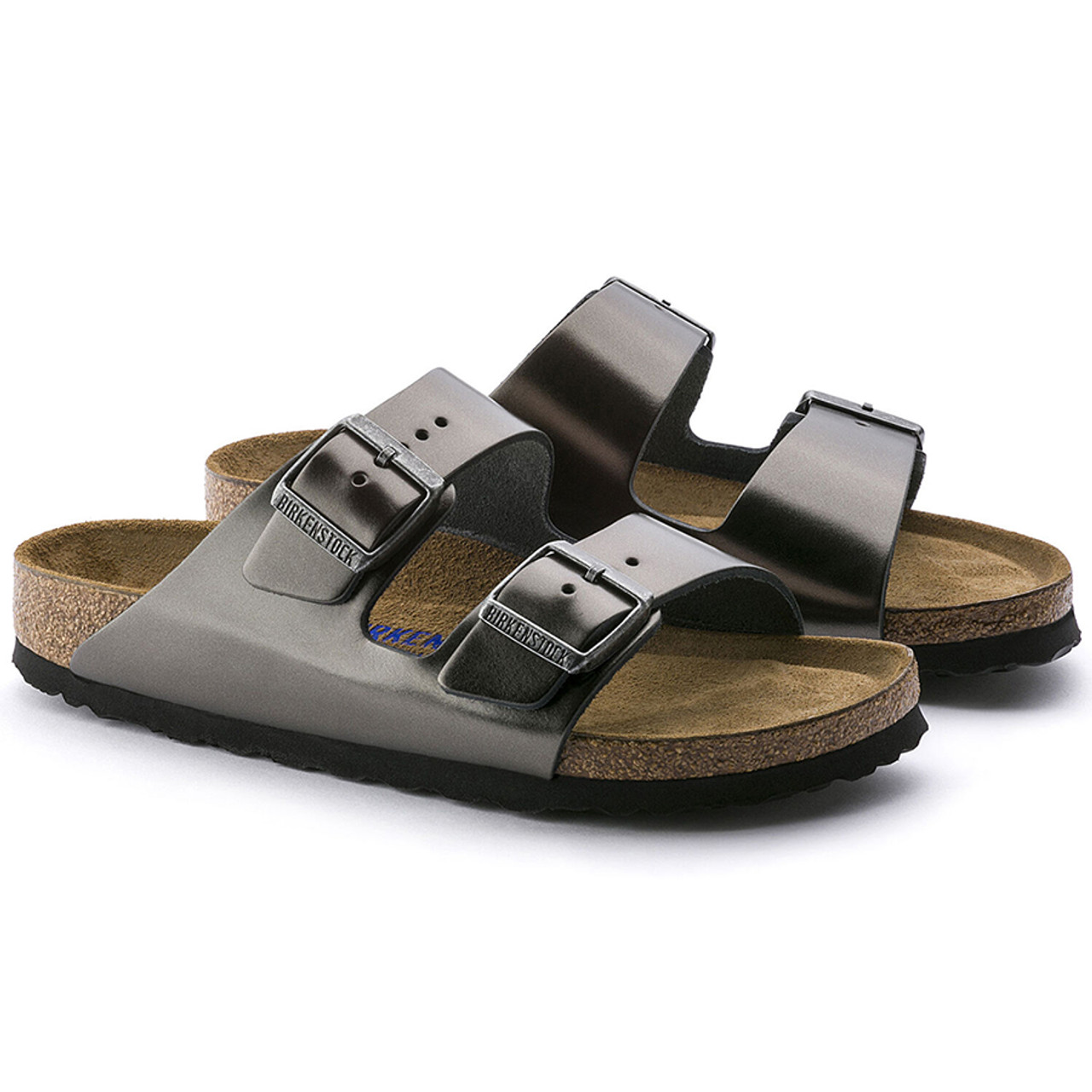 Stort univers Tilskynde Trafik Birkenstock - Arizona Sandal - Soft Footbed - Metallic Anthracite Leather