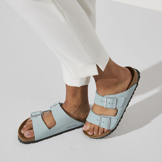 Birkenstock - Arizona Soft FootBed - Faded Aqua Nubuck Leather 