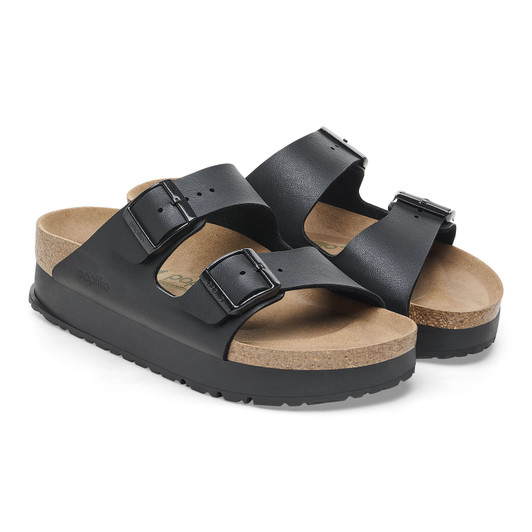 Birkenstock Arizona Flex Platform Birko Flor Black Leather - Women's Sandal