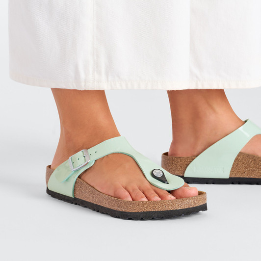 Birkenstock Women's Gizeh Birko-Flor Patent Surf Green Sandal