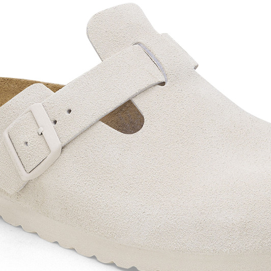 Birkenstock Women's Boston Soft Footbed Antique White Suede Leather Clog