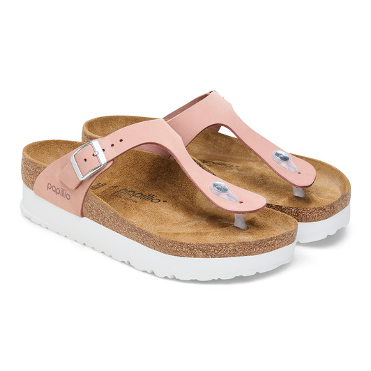 Birkenstock Women's Gizeh Platform Soft Pink Nubuck Leather Sandal