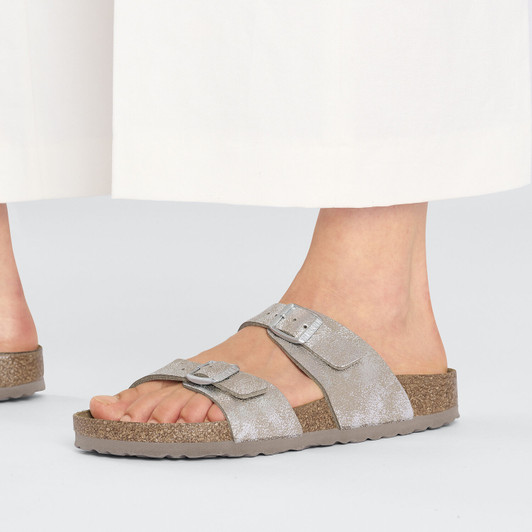 Birkenstock Women's Sydney Washed Metallic Silver Sandal