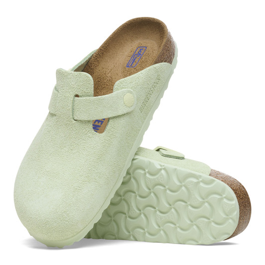 Birkenstock Boston Women's Soft Footbed Faded Lime Suede Leather Clog