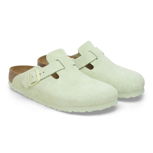 Birkenstock Boston Soft Footbed Faded Lime Suede Leather - Women's Clog