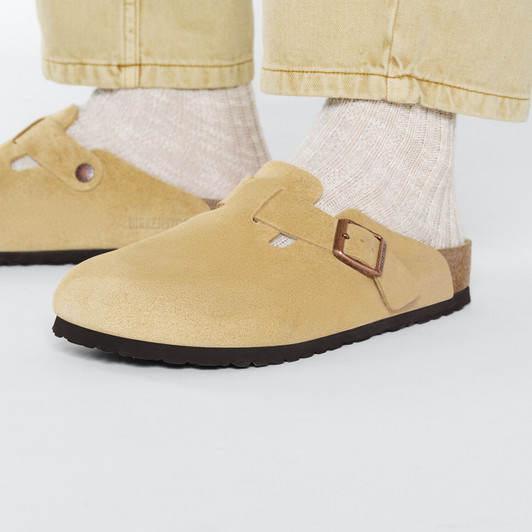 Birkenstock Boston Latte Cream Suede Leather - Unisex Clog 