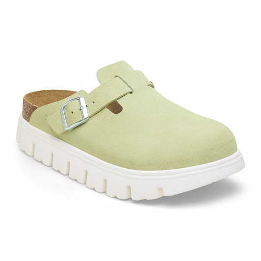 Birkenstock Women's Boston Chunky Faded Lime Suede Leather Clog 