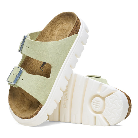 Birkenstock Women's Arizona Chunky Faded Lime Suede Leather Sandal