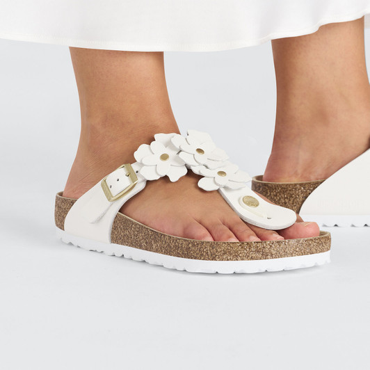 Birkenstock Women's Gizeh Flower White Leather Sandal
