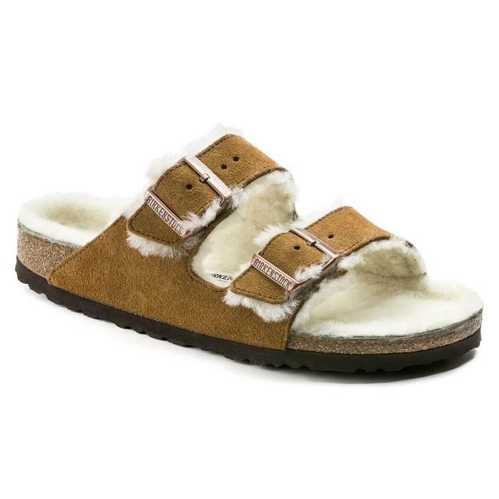 Birkenstock Unisex Arizona Shearling Mink Suede Leather Sandal