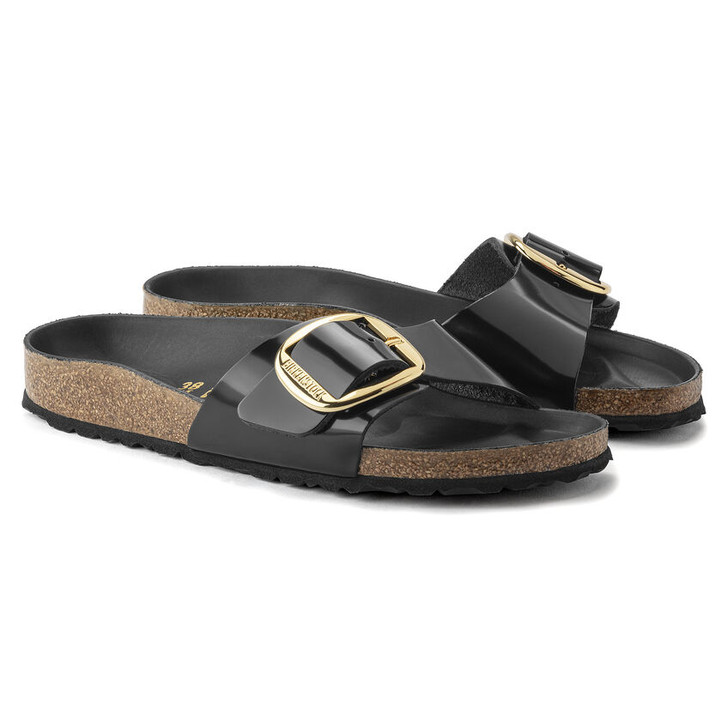 Birkenstock Madrid Big Buckle High Shine Black Natural Patent Leather - Women's Sandal