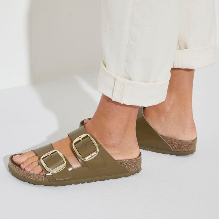 Birkenstock Arizona Big buckle High Shine Mud Green Natural Patent Leather - Women's Sandal