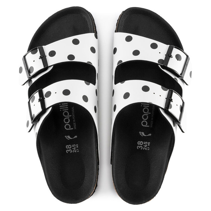 Arizona Platform White Black Dots Birko-Flor - Women's Sandal