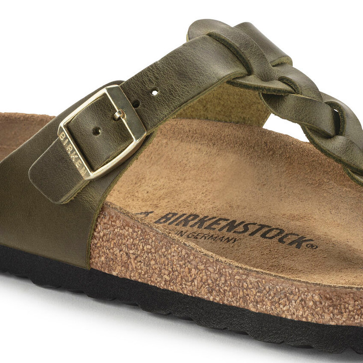 Birkenstock Women's Gizeh Braid Olive Green Oiled Leather Sandal