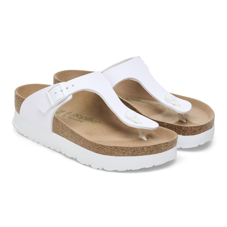 Birkenstock Gizeh Flex Platform Birko Flor White Leather - Women's Sandal