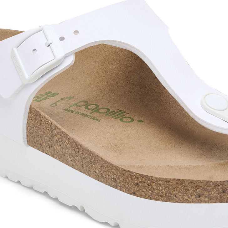 Birkenstock Gizeh Flex Platform Birko Flor White Leather - Women's Sandal