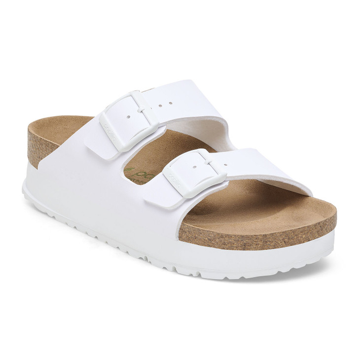 Birkenstock Arizona Flex Platform Birko Flor White Leather - Women's Sandal