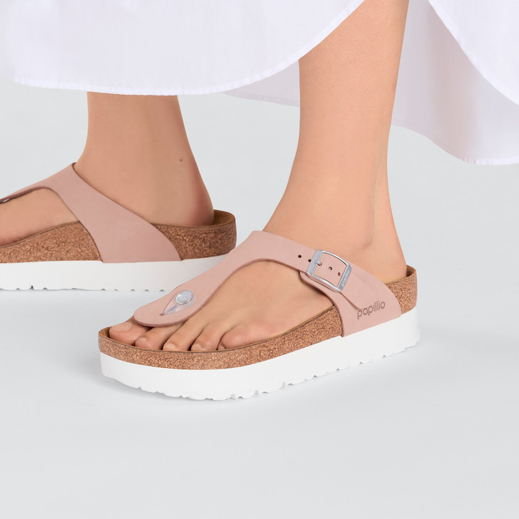 Birkenstock Gizeh Platform Vegan Soft Pink Nubuck Leather - Women's Sandal