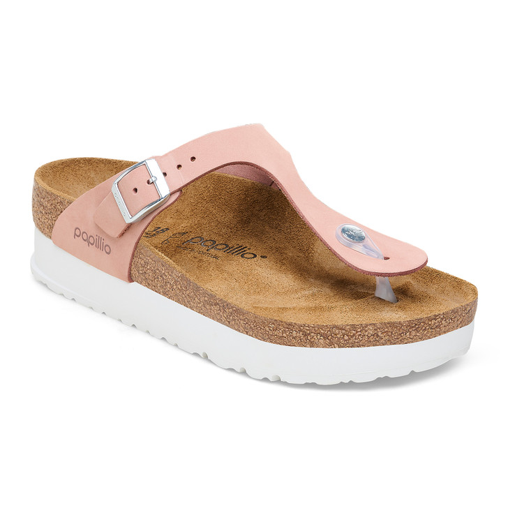 Birkenstock Women's Gizeh Platform Soft Pink Nubuck Leather Sandal