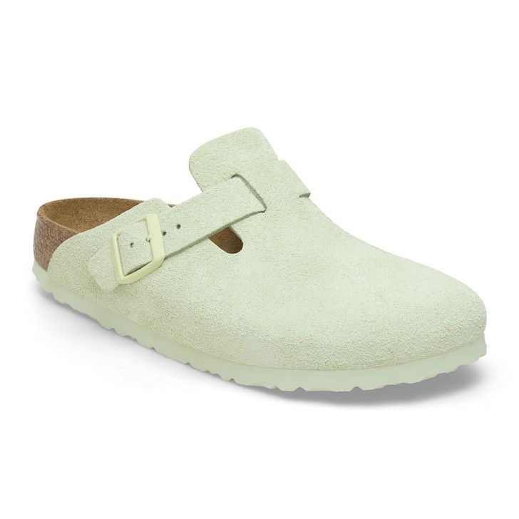 Birkenstock Boston Soft Footbed Faded Lime Suede Leather - Women's Clog