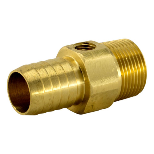 Brass Straight Adapter - 1" Male Pipe Thread x 1" Barb with 1/4" Tap