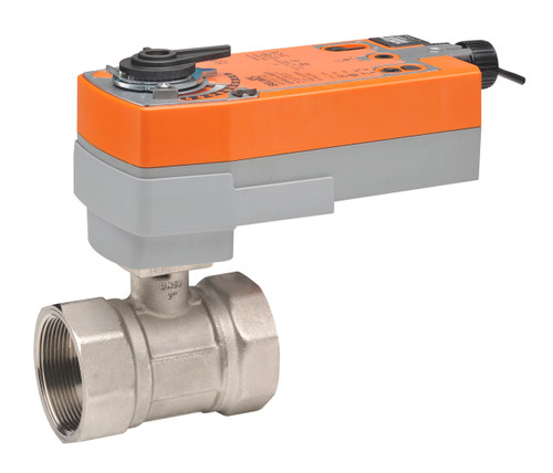 Belimo B232+AFR24-S+NC/FO Motorized Ball Valve, Nickel Plated Brass 1-1/4" Female Pipe Thread, Spring Return, 24V with End Switch, Cv=37**